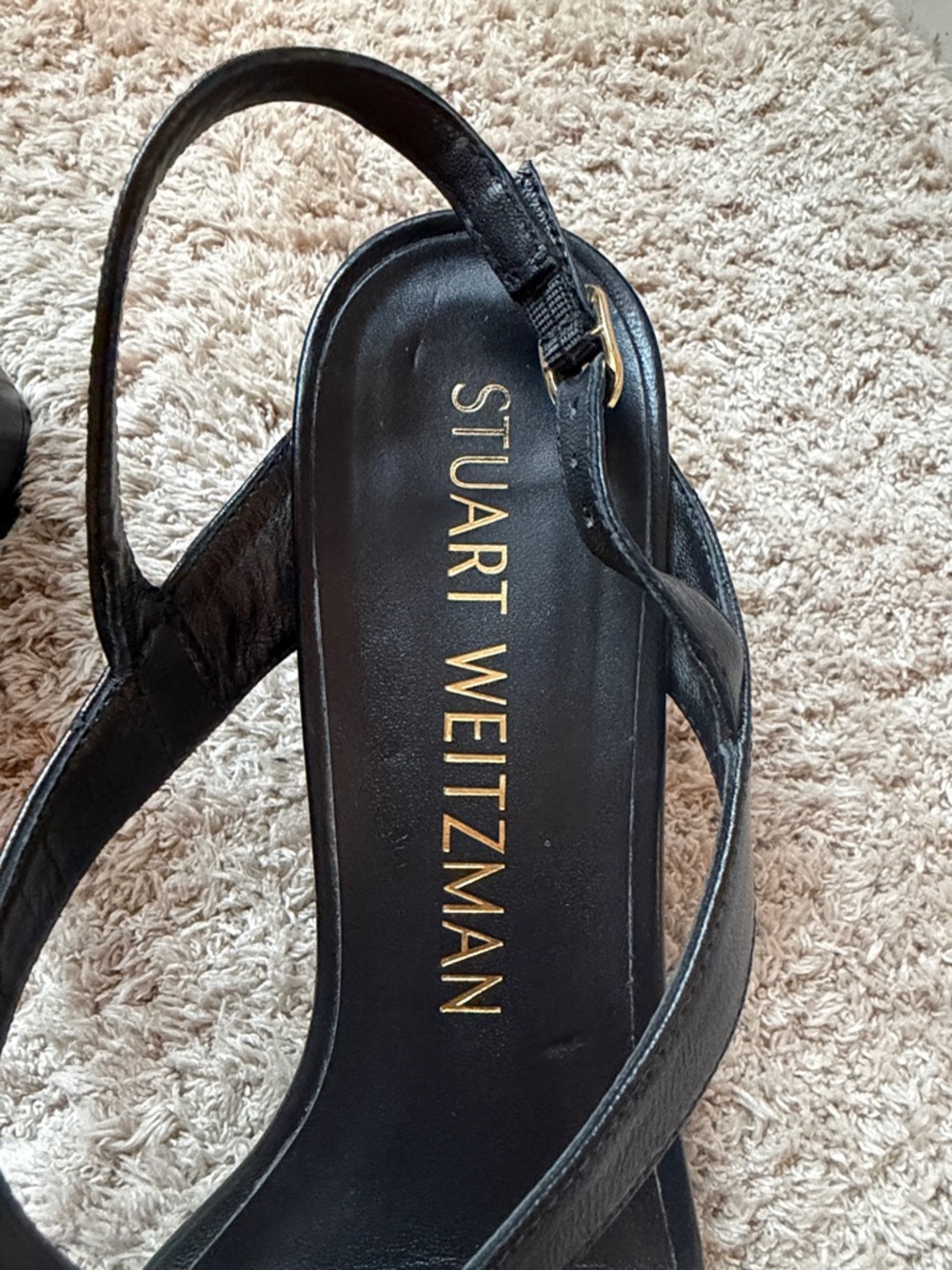 Stuart Weitzman Black Leather Cross-Strap Block Heel Sandal - Picture 3 of 7